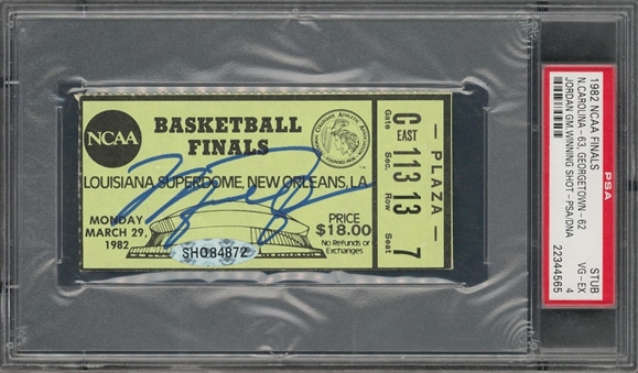1982 Michael Jordan Signed NCAA Basketball Finals Championship Game Ticket Stub From 3/29/82 - Michael Jordans Game Winning Shot - PSA VG-EX 4 & UDA